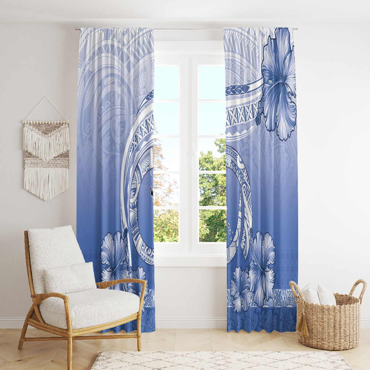 Shefa Vanuatu Window Curtain Hibiscus Sand Drawing with Pacific Pattern