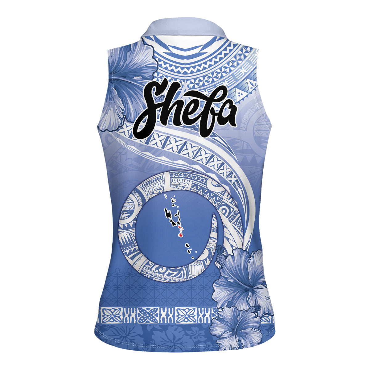 Shefa Vanuatu Women Sleeveless Polo Shirt Hibiscus Sand Drawing with Pacific Pattern
