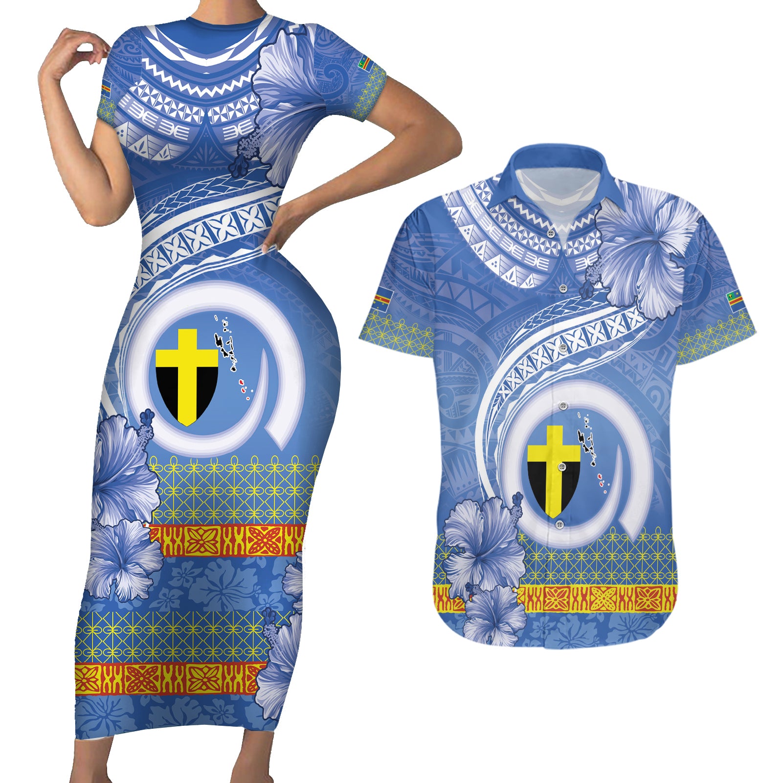 Tafea Vanuatu Couples Matching Short Sleeve Bodycon Dress and Hawaiian Shirt Hibiscus Sand Drawing with Pacific Pattern