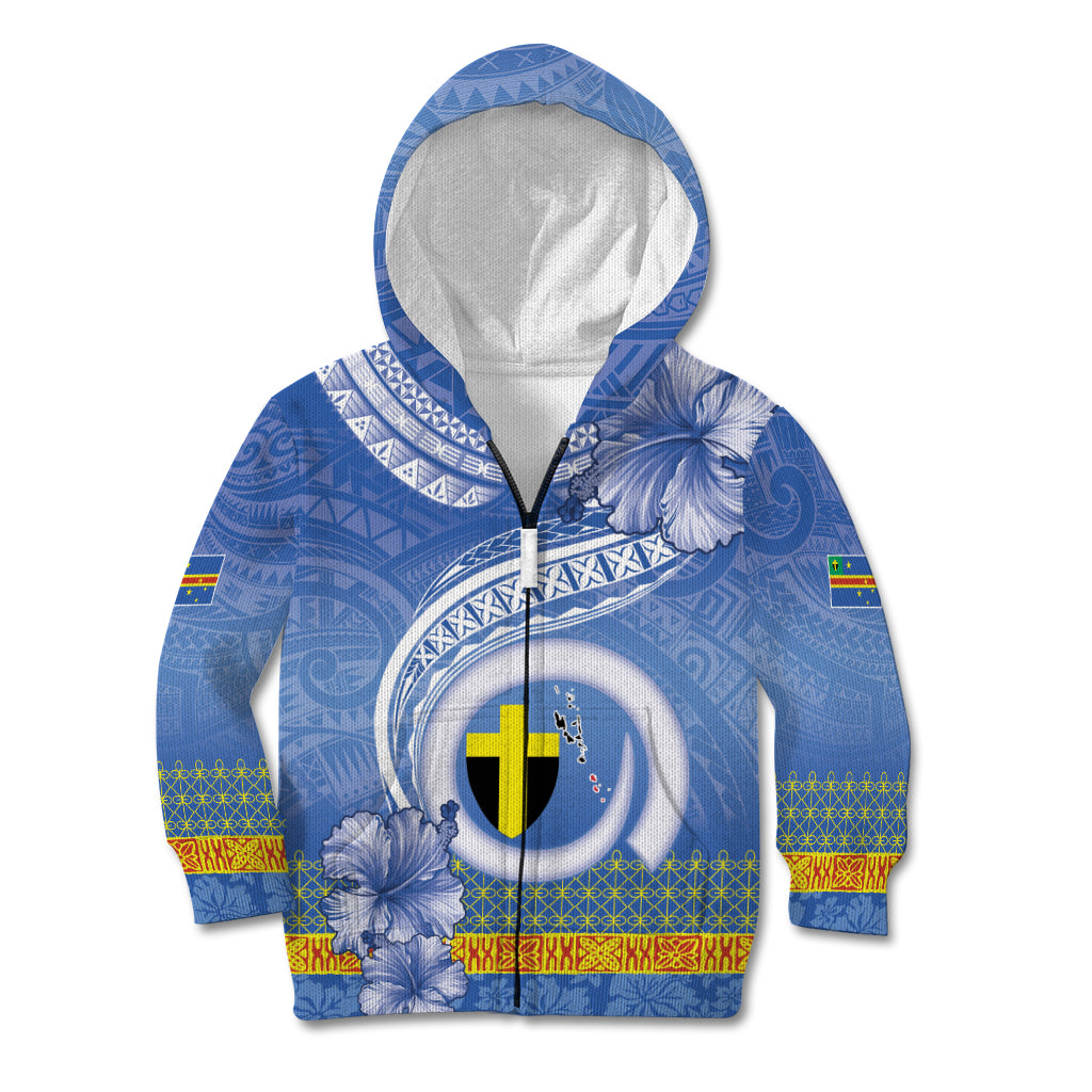 Tafea Vanuatu Kid Hoodie Hibiscus Sand Drawing with Pacific Pattern
