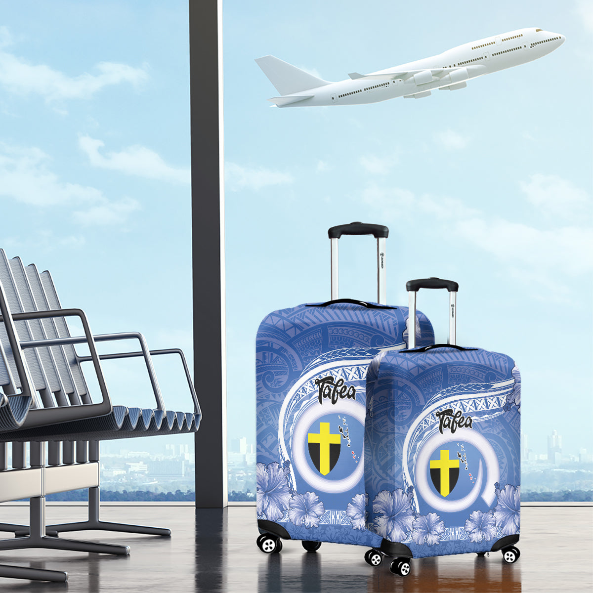 Tafea Vanuatu Luggage Cover Hibiscus Sand Drawing with Pacific Pattern