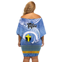 Tafea Vanuatu Off Shoulder Short Dress Hibiscus Sand Drawing with Pacific Pattern