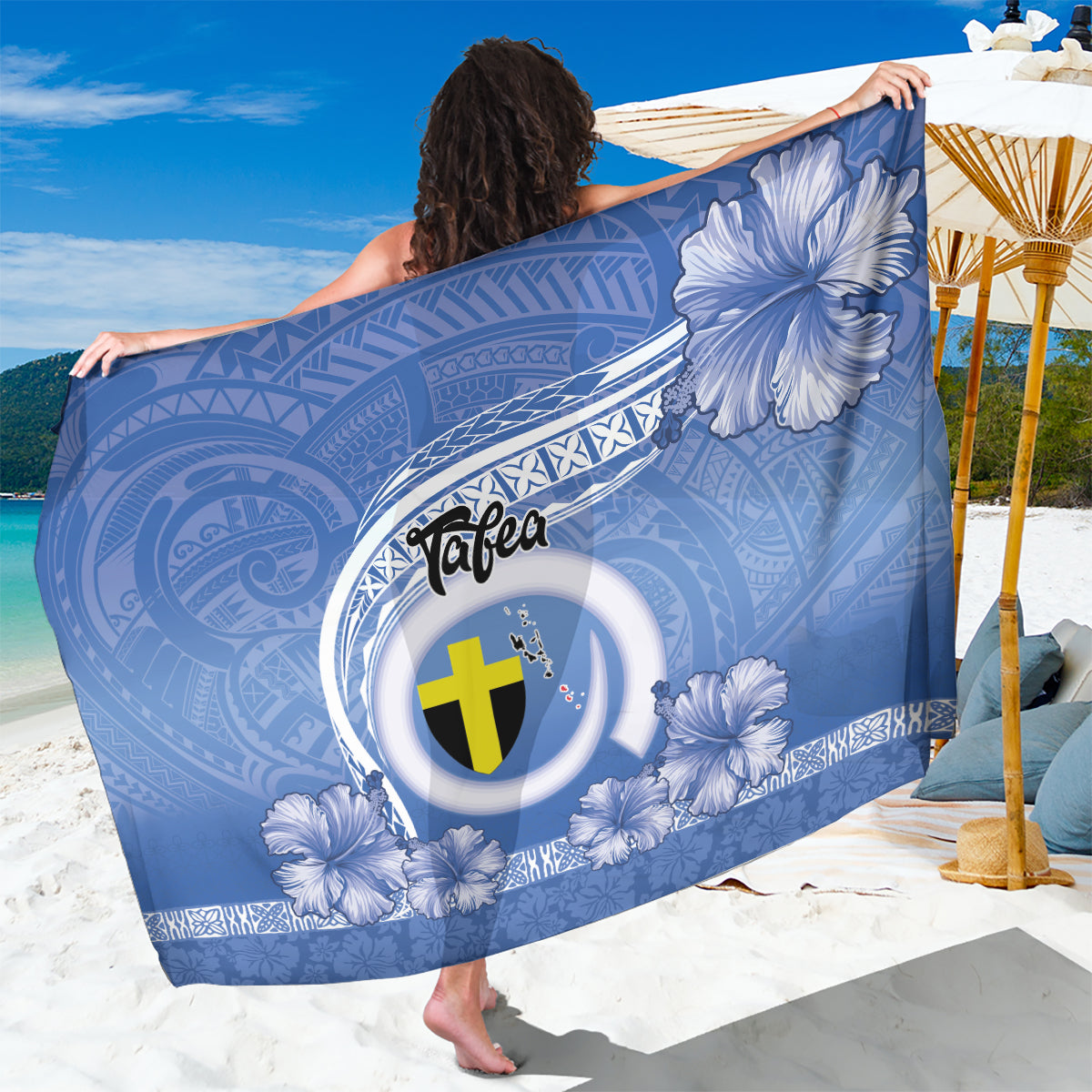 Tafea Vanuatu Sarong Hibiscus Sand Drawing with Pacific Pattern