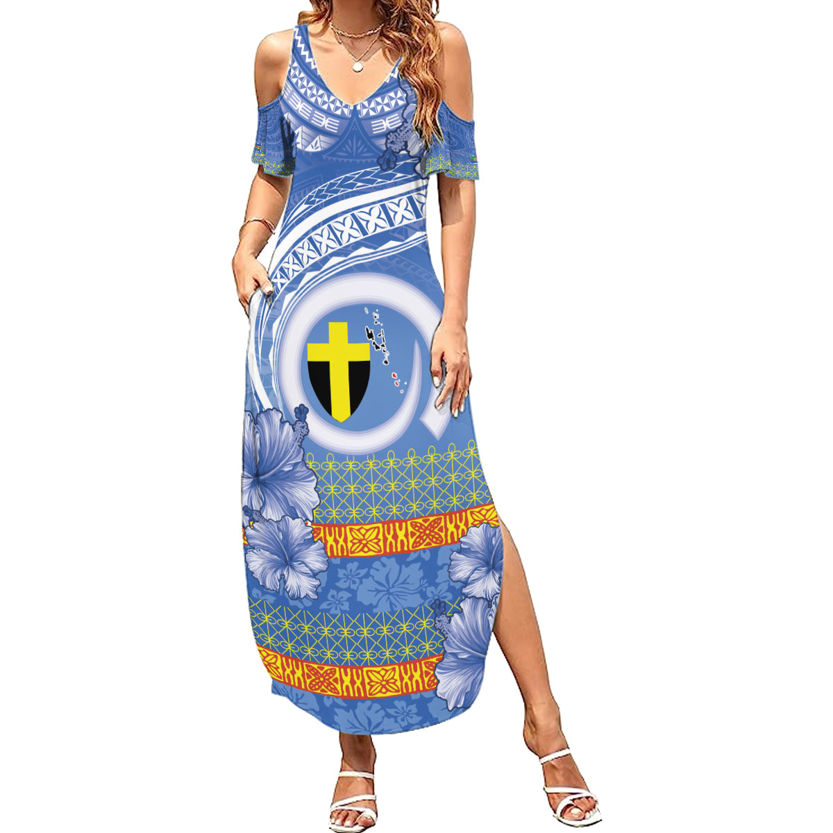 Tafea Vanuatu Summer Maxi Dress Hibiscus Sand Drawing with Pacific Pattern