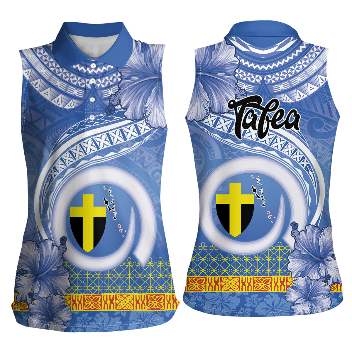 Tafea Vanuatu Women Sleeveless Polo Shirt Hibiscus Sand Drawing with Pacific Pattern