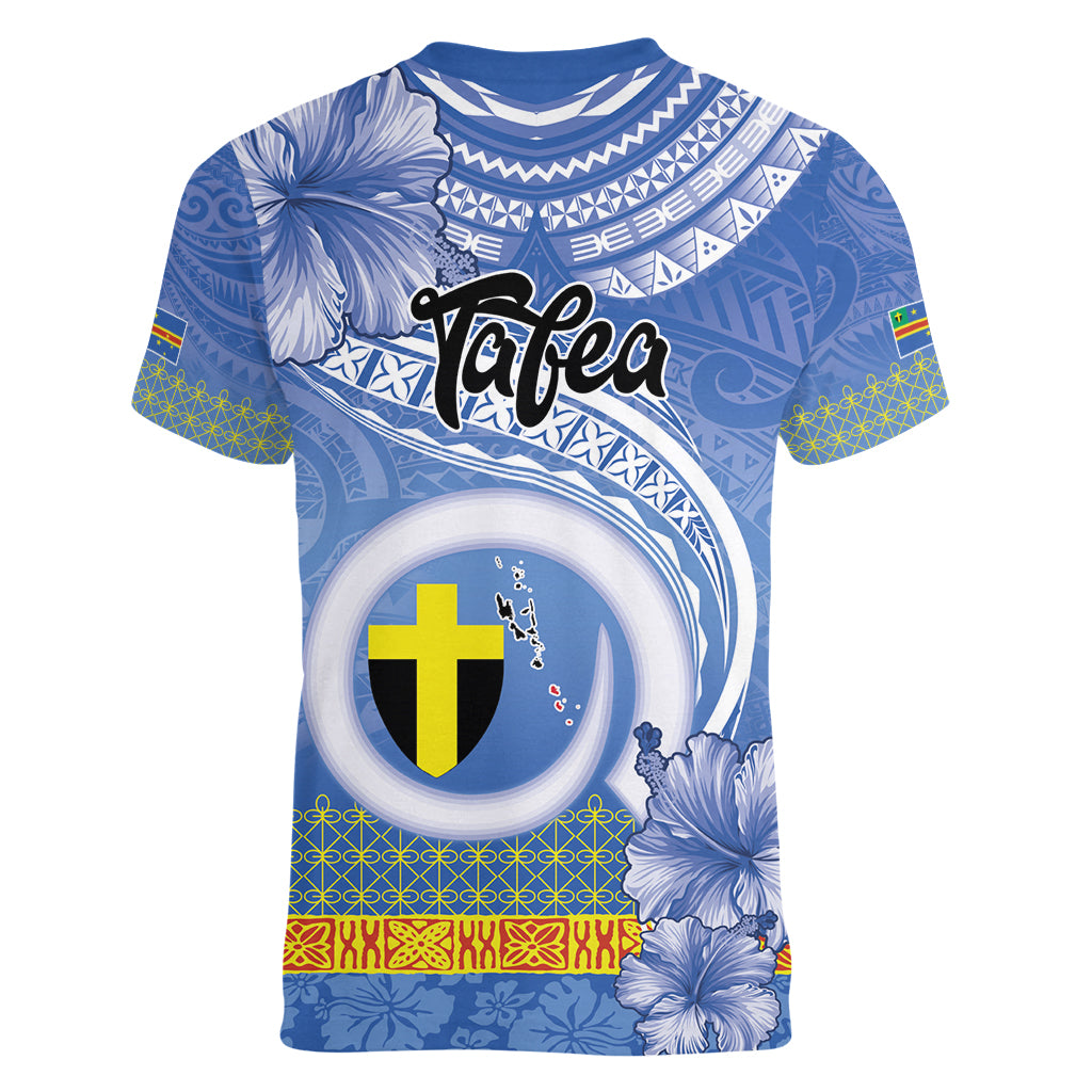 Tafea Vanuatu Women V-Neck T-Shirt Hibiscus Sand Drawing with Pacific Pattern