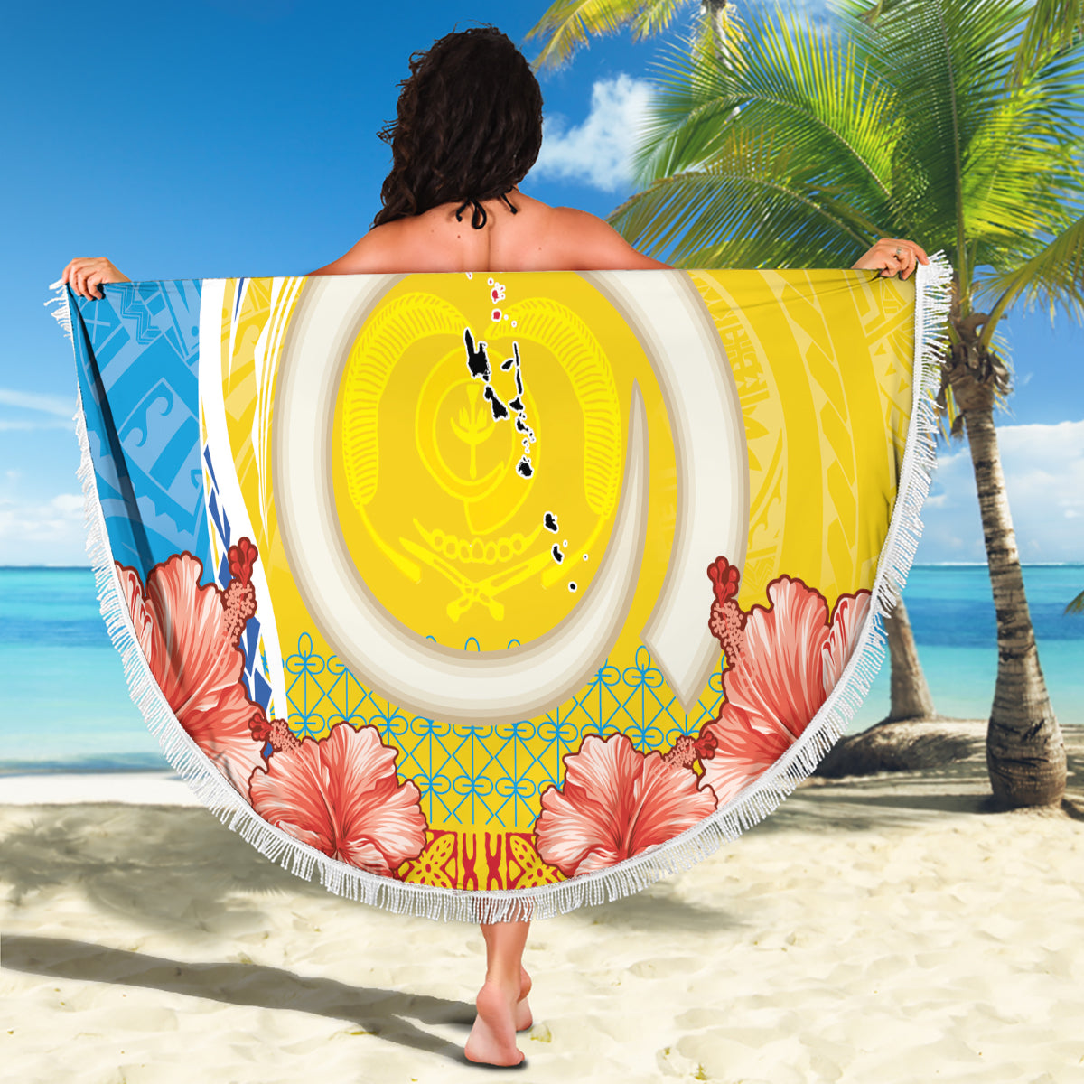 Torba Vanuatu Beach Blanket Hibiscus Sand Drawing with Pacific Pattern