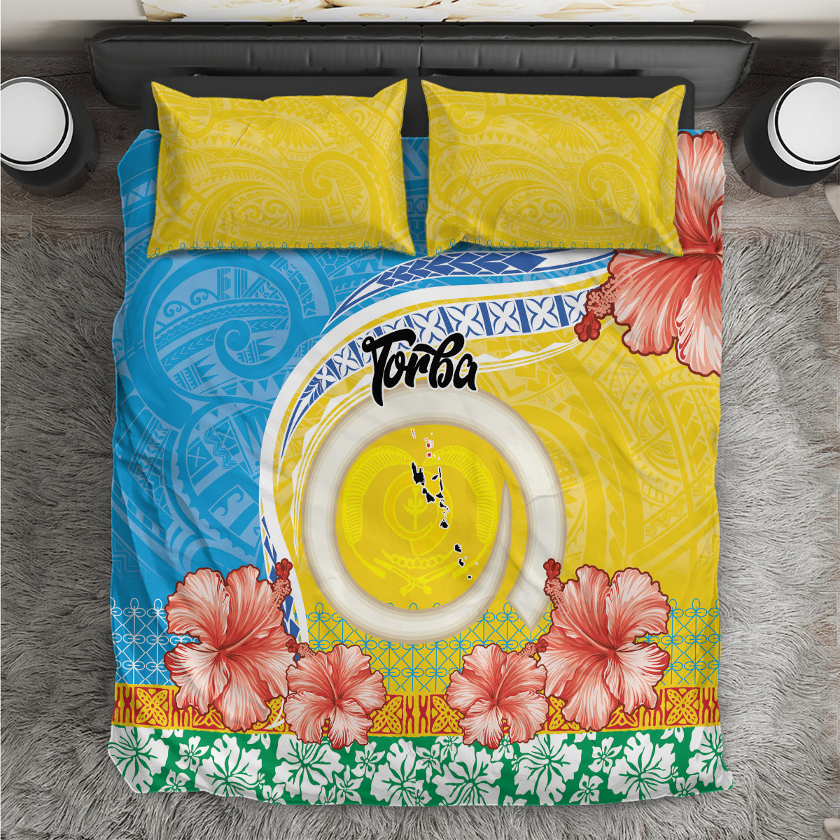 Torba Vanuatu Bedding Set Hibiscus Sand Drawing with Pacific Pattern