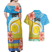 Torba Vanuatu Couples Matching Off Shoulder Maxi Dress and Hawaiian Shirt Hibiscus Sand Drawing with Pacific Pattern
