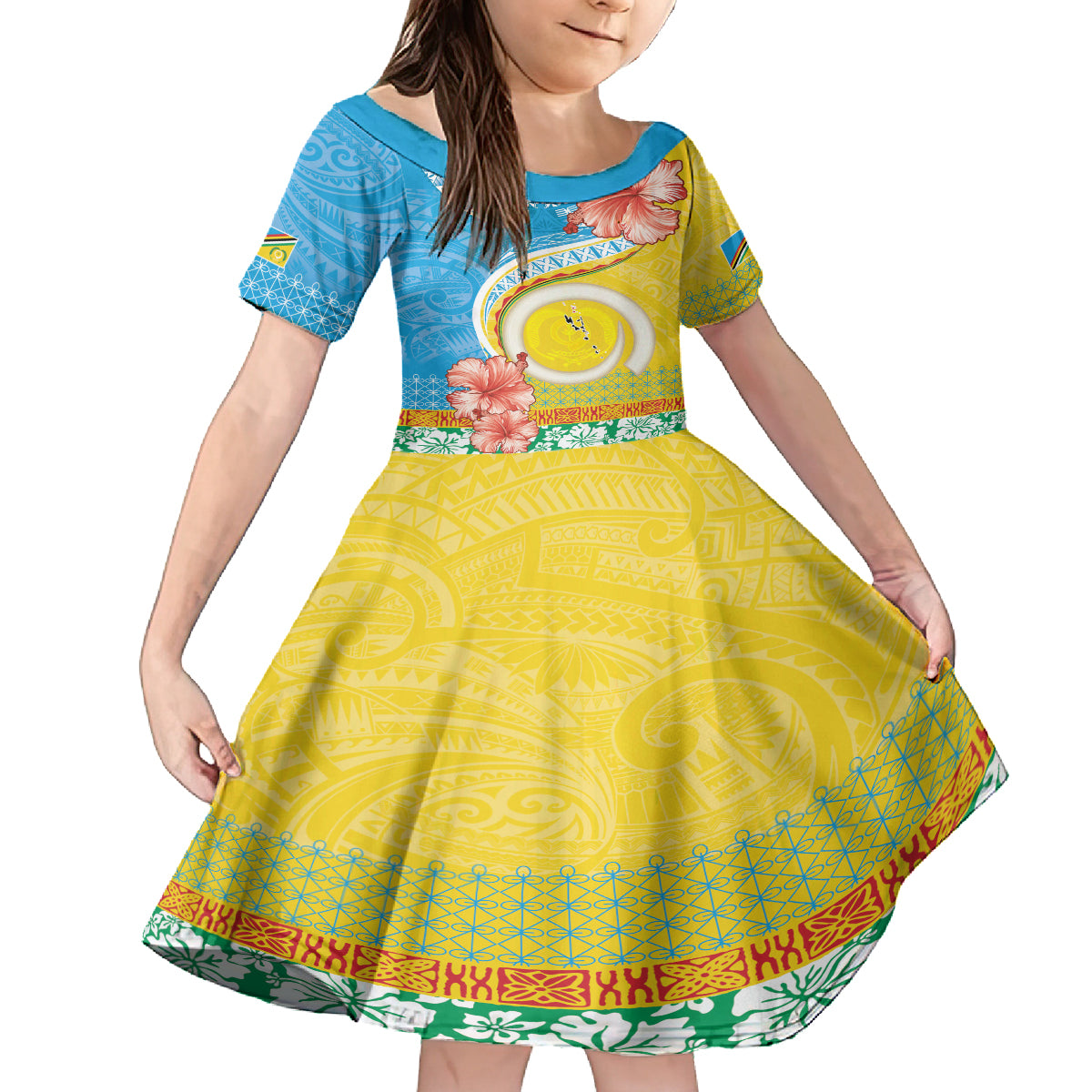 Torba Vanuatu Family Matching Off Shoulder Short Dress and Hawaiian Shirt Hibiscus Sand Drawing with Pacific Pattern