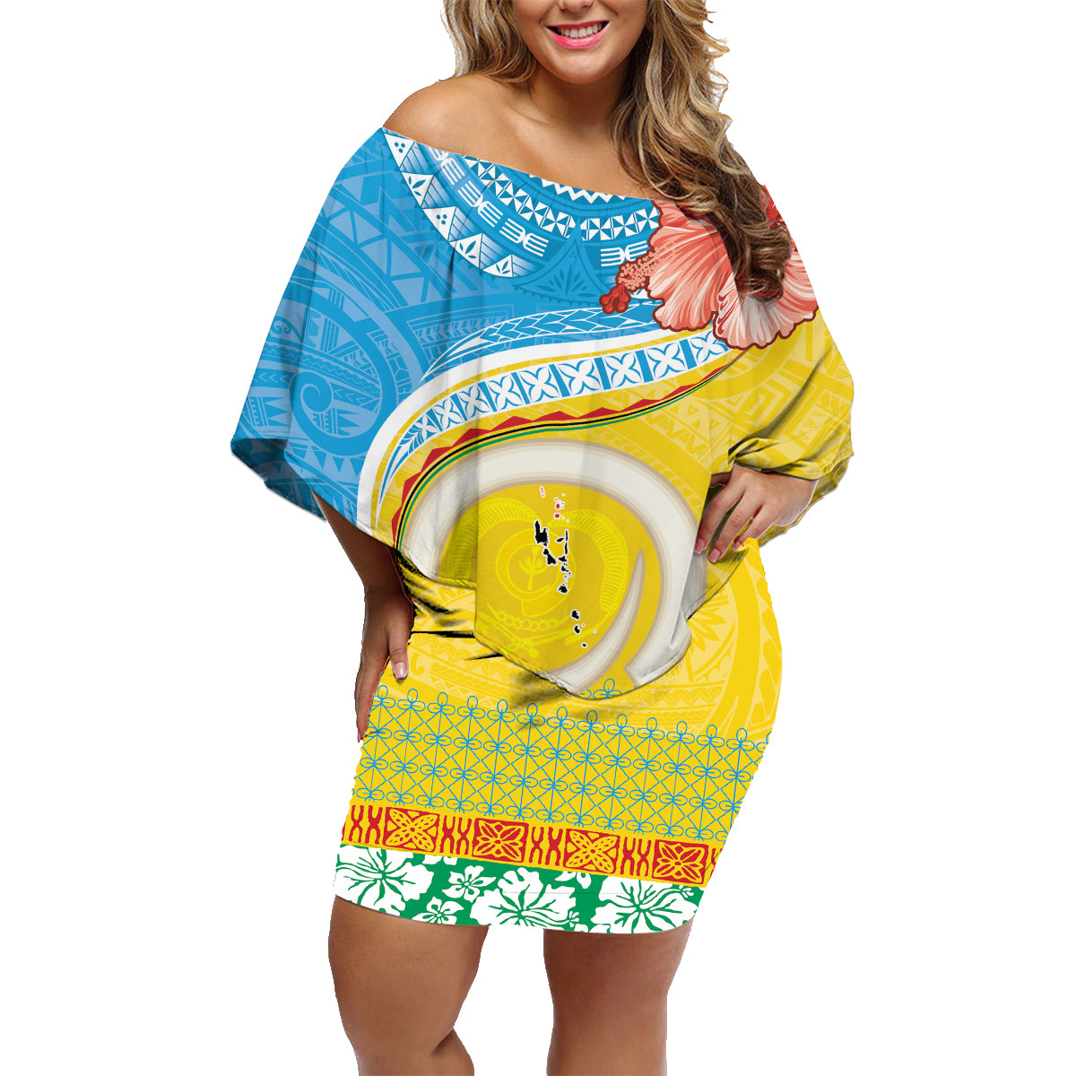 Torba Vanuatu Family Matching Off Shoulder Short Dress and Hawaiian Shirt Hibiscus Sand Drawing with Pacific Pattern