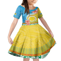 Torba Vanuatu Kid Short Sleeve Dress Hibiscus Sand Drawing with Pacific Pattern