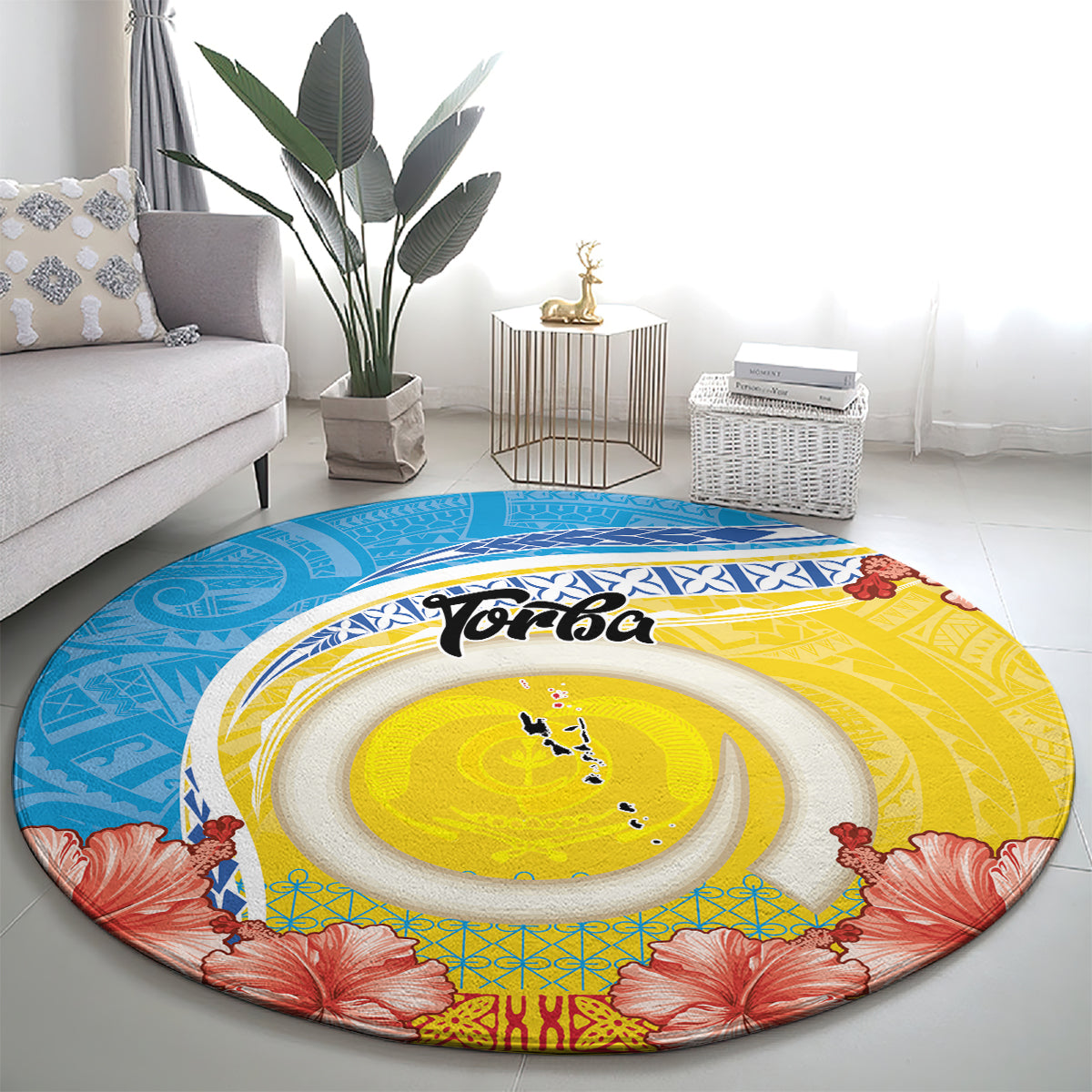Torba Vanuatu Round Carpet Hibiscus Sand Drawing with Pacific Pattern