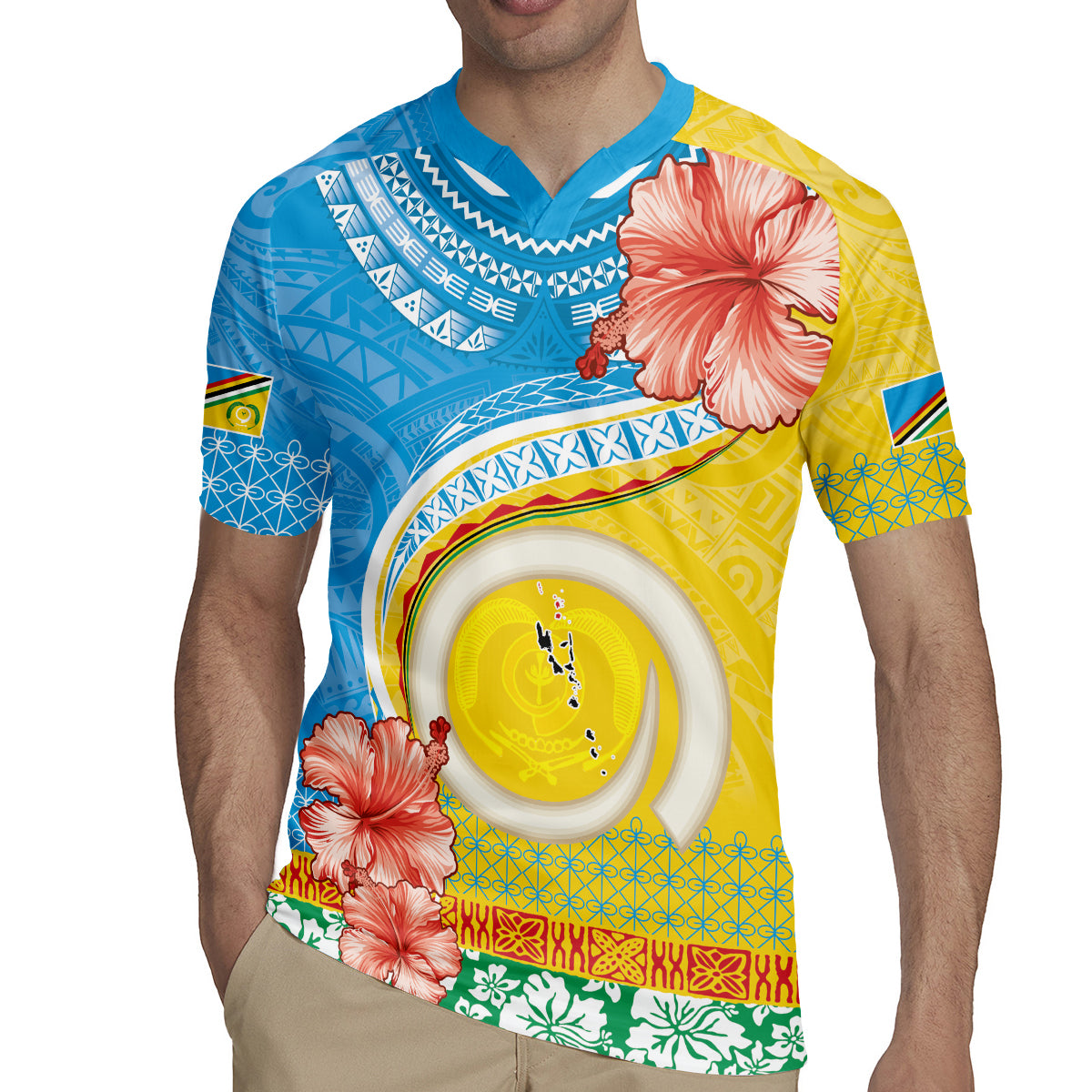 Torba Vanuatu Rugby Jersey Hibiscus Sand Drawing with Pacific Pattern