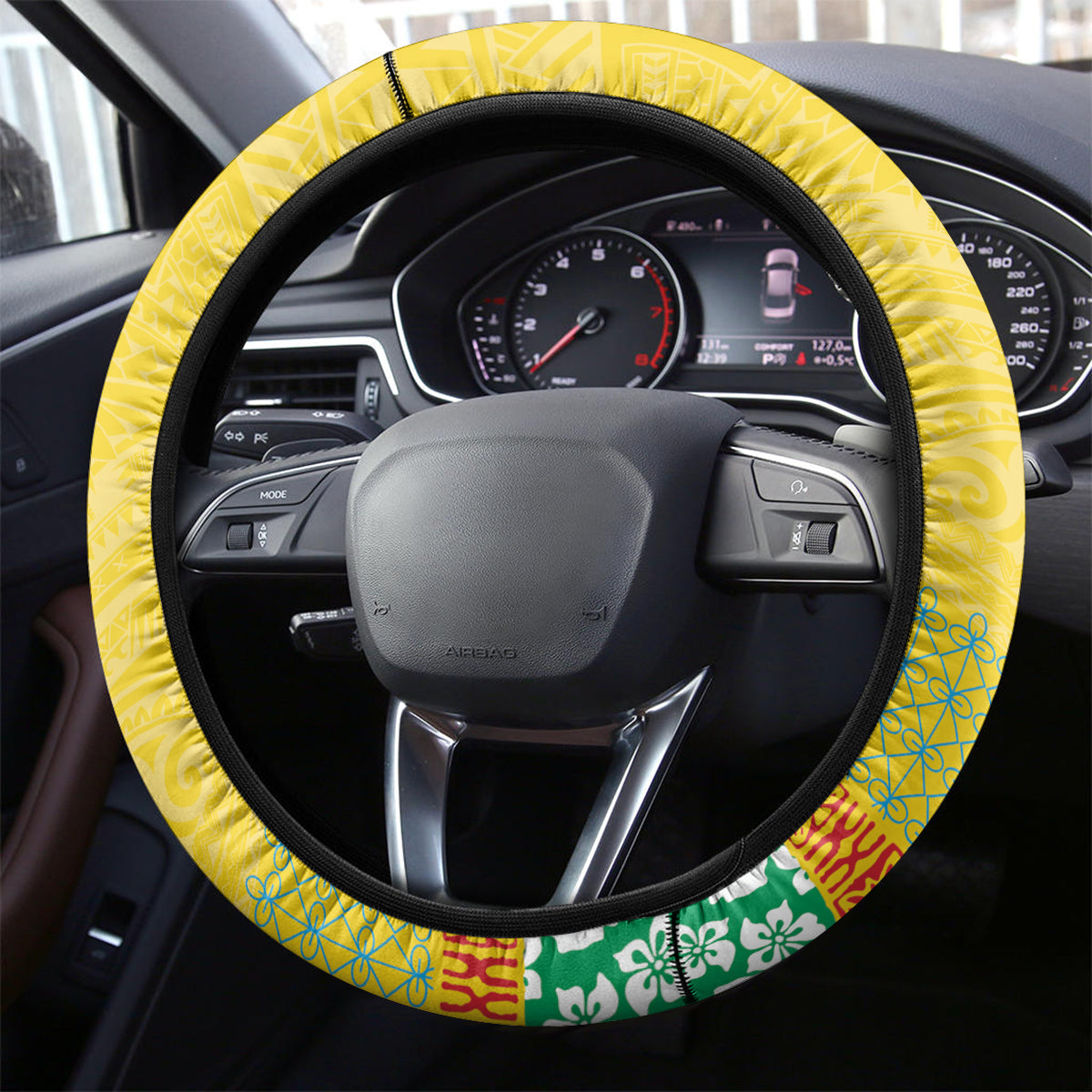 Torba Vanuatu Steering Wheel Cover Hibiscus Sand Drawing with Pacific Pattern