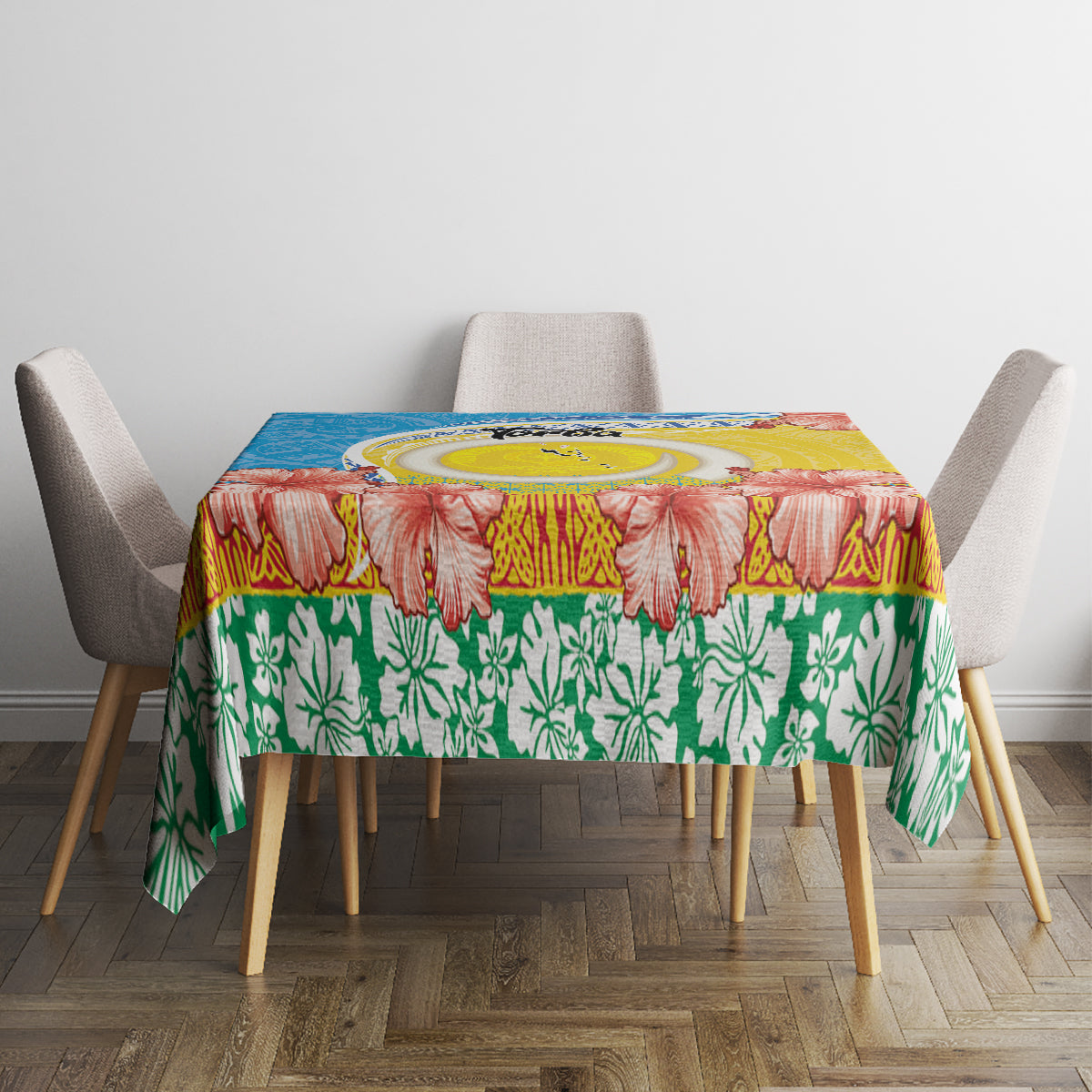Torba Vanuatu Tablecloth Hibiscus Sand Drawing with Pacific Pattern