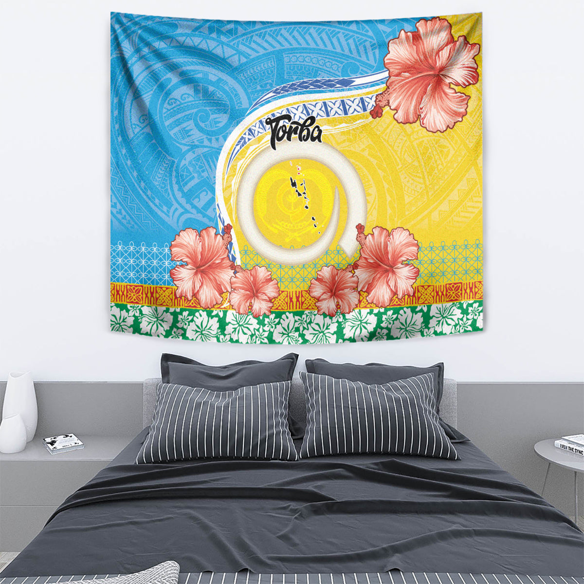 Torba Vanuatu Tapestry Hibiscus Sand Drawing with Pacific Pattern