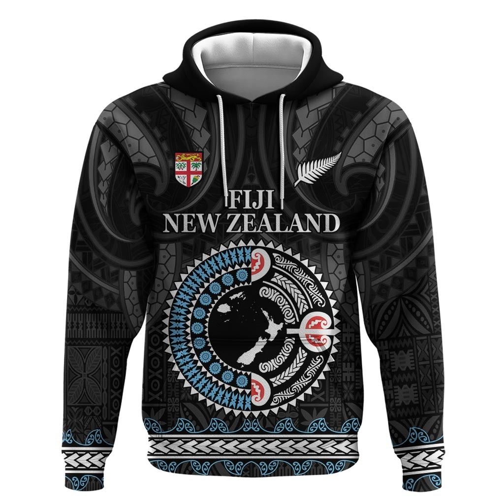 Custom Fiji and New Zealand Hoodie Maori Fern Mix Tapa Tribal Unique LT9 Pullover Hoodie Black - Polynesian Pride