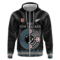 Custom Fiji and New Zealand Hoodie Maori Fern Mix Tapa Tribal Unique LT9 Zip Hoodie Black - Polynesian Pride