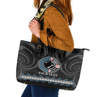 Custom Fiji and New Zealand Leather Tote Bag Maori Fern Mix Tapa Tribal Unique LT9 Black - Polynesian Pride