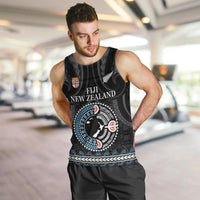 Custom Fiji and New Zealand Men Tank Top Maori Fern Mix Tapa Tribal Unique LT9 Black - Polynesian Pride