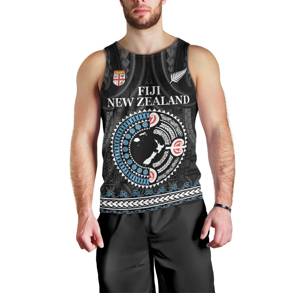 Custom Fiji and New Zealand Men Tank Top Maori Fern Mix Tapa Tribal Unique LT9 - Polynesian Pride