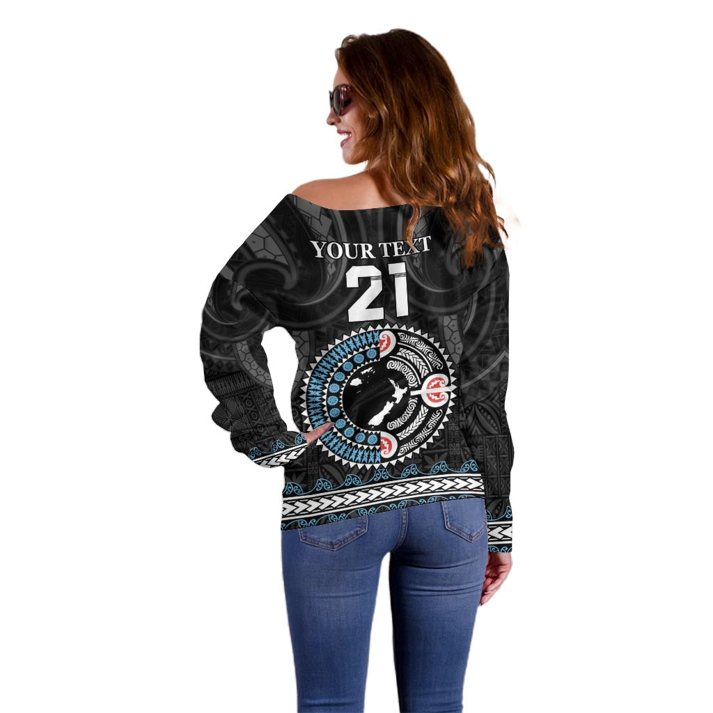 Custom Fiji and New Zealand Off Shoulder Sweater Maori Fern Mix Tapa Tribal Unique LT9 - Polynesian Pride