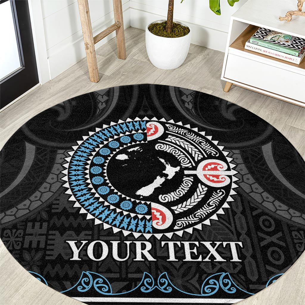 Custom Fiji and New Zealand Round Carpet Maori Fern Mix Tapa Tribal Unique LT9 Black - Polynesian Pride