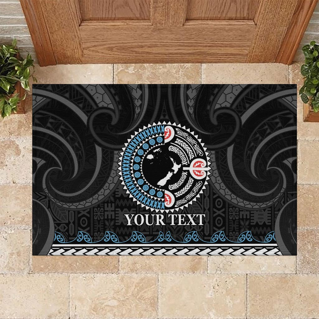 Custom Fiji and New Zealand Rubber Doormat Maori Fern Mix Tapa Tribal Unique LT9 Black - Polynesian Pride