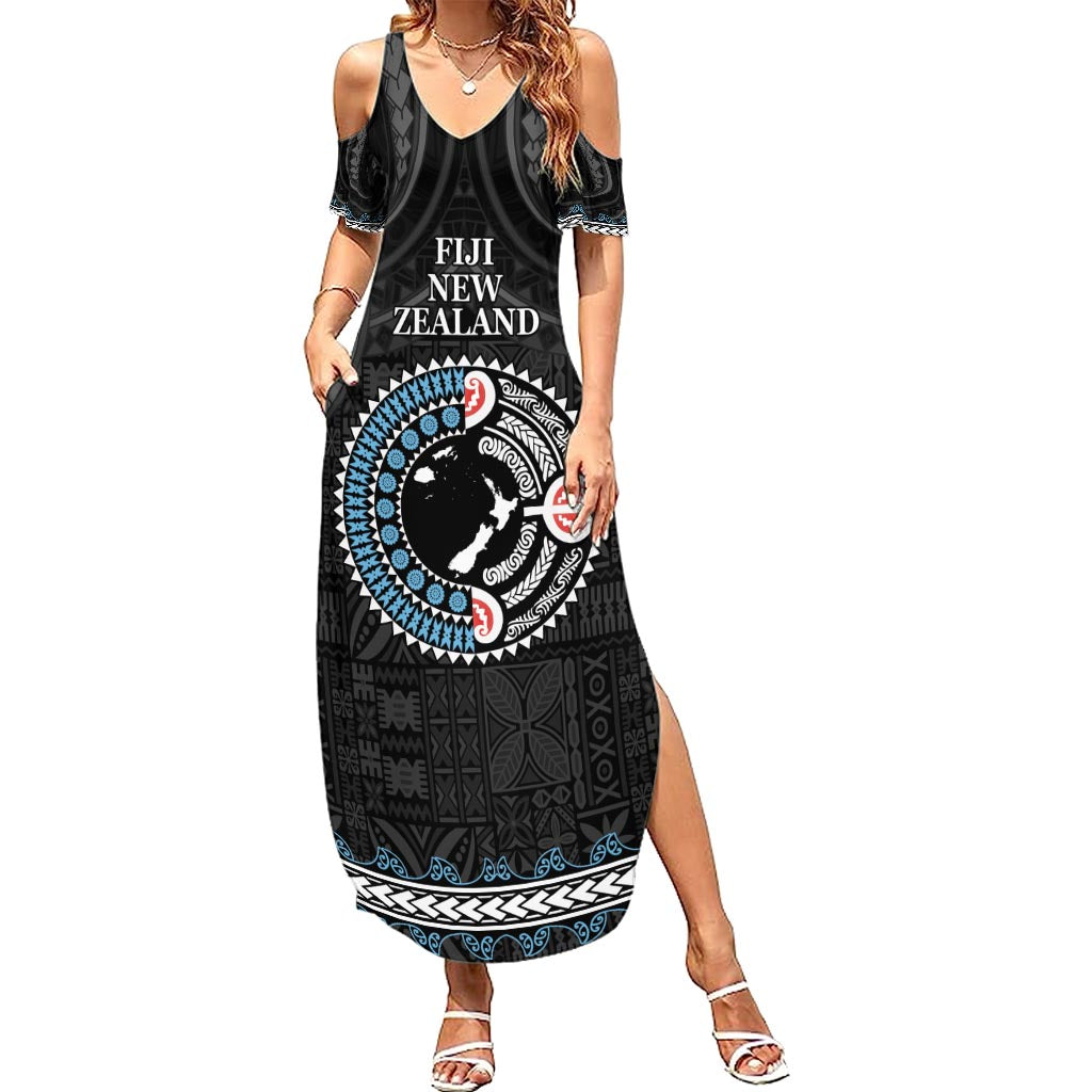 Custom Fiji and New Zealand Summer Maxi Dress Maori Fern Mix Tapa Tribal Unique