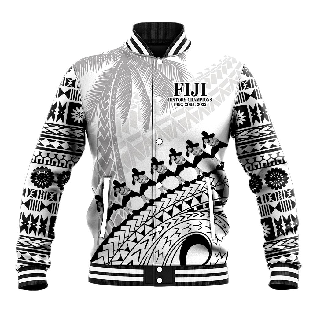 Custom Fiji Rugby Cibi Dance Baseball Jacket Create History World Cup Sevens LT9 Unisex White - Polynesian Pride