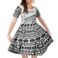 Custom Fiji Rugby Cibi Dance Family Matching Long Sleeve Bodycon Dress and Hawaiian Shirt Create History World Cup Sevens LT9 Daughter's Dress White - Polynesian Pride