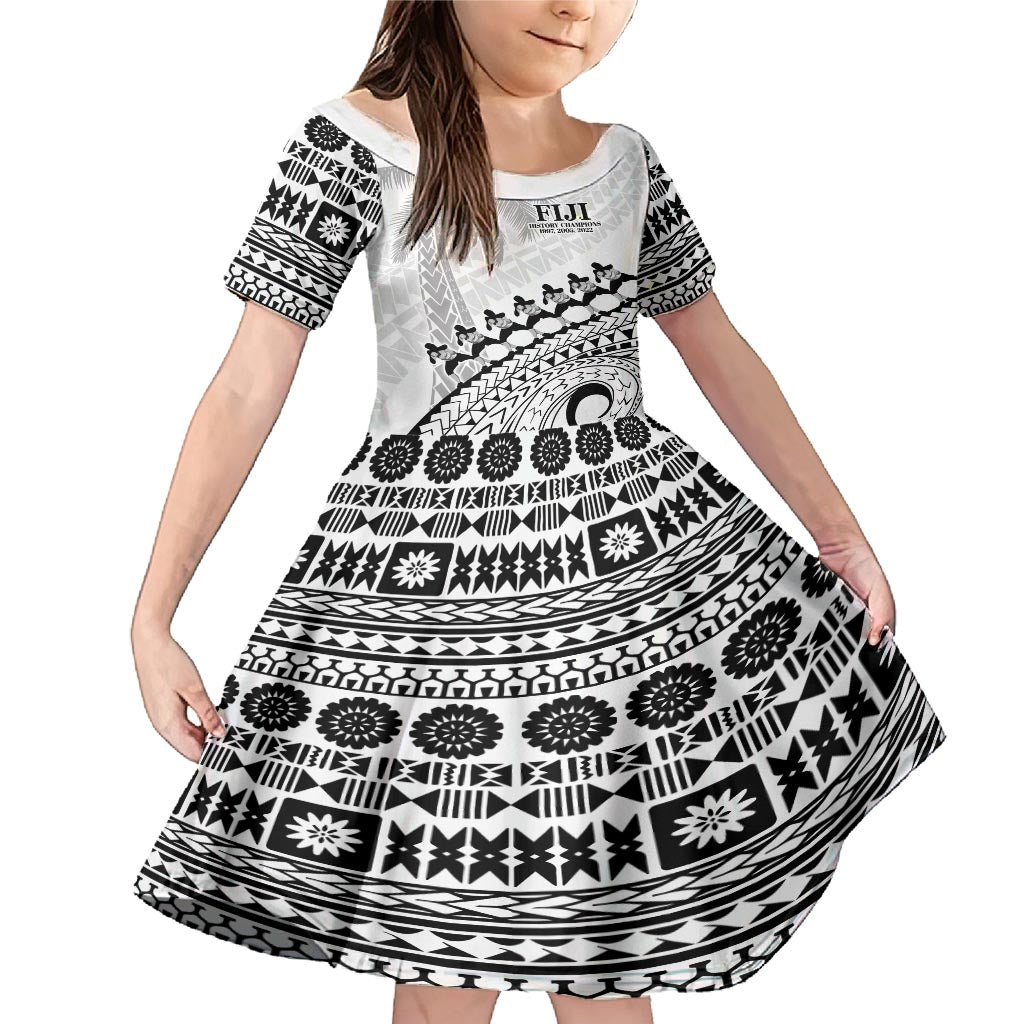 Custom Fiji Rugby Cibi Dance Family Matching Mermaid Dress and Hawaiian Shirt Create History World Cup Sevens LT9 Daughter's Dress White - Polynesian Pride