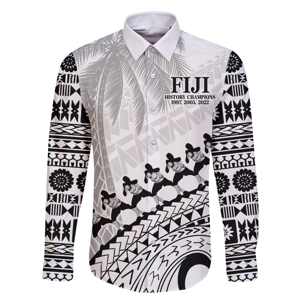 Custom Fiji Rugby Cibi Dance Family Matching Mermaid Dress and Hawaiian Shirt Create History World Cup Sevens LT9 Dad's Shirt - Long Sleeve White - Polynesian Pride