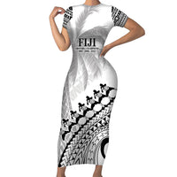 Custom Fiji Rugby Cibi Dance Family Matching Short Sleeve Bodycon Dress and Hawaiian Shirt Create History World Cup Sevens LT9 Mom's Dress White - Polynesian Pride