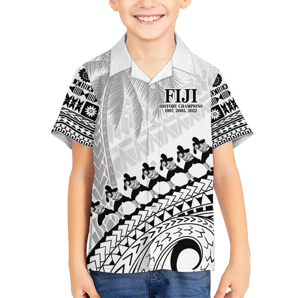 Custom Fiji Rugby Cibi Dance Family Matching Short Sleeve Bodycon Dress and Hawaiian Shirt Create History World Cup Sevens LT9 Son's Shirt White - Polynesian Pride