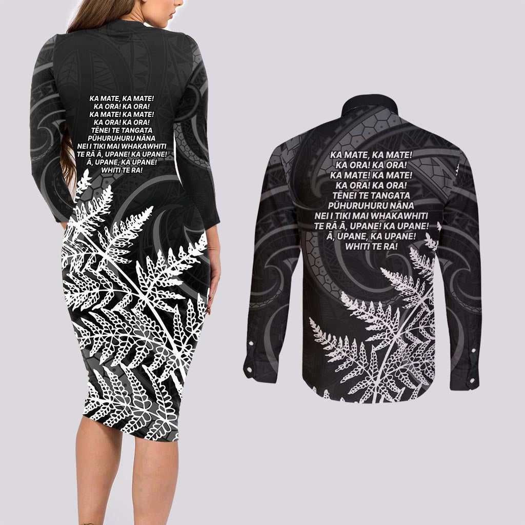 New Zealand Black Fern 7s Couples Matching Long Sleeve Bodycon Dress and Long Sleeve Button Shirt History World Cup Sevens