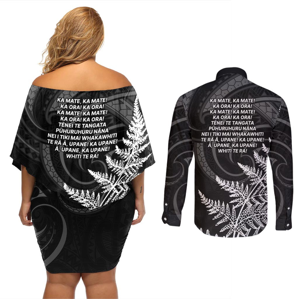 New Zealand Black Fern 7s Couples Matching Off Shoulder Short Dress and Long Sleeve Button Shirt History World Cup Sevens