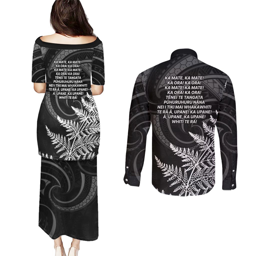 New Zealand Black Fern 7s Couples Matching Puletasi and Long Sleeve Button Shirt History World Cup Sevens