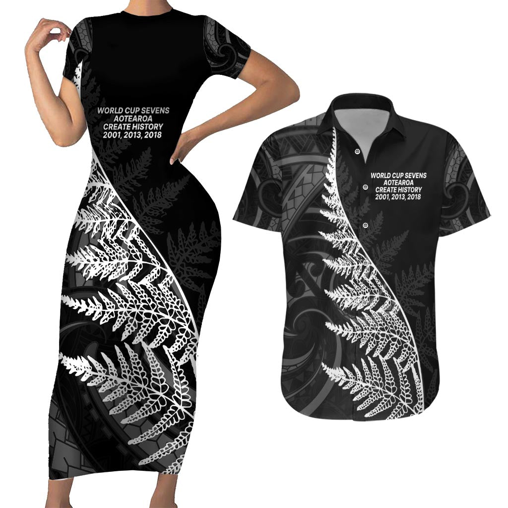 New Zealand Black Fern 7s Couples Matching Short Sleeve Bodycon Dress and Hawaiian Shirt History World Cup Sevens