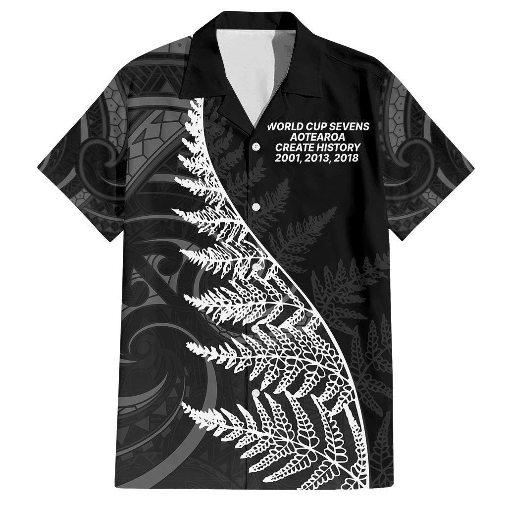 New Zealand Black Fern 7s Family Matching Long Sleeve Bodycon Dress and Hawaiian Shirt History World Cup Sevens LT9 Dad's Shirt - Short Sleeve Black - Polynesian Pride