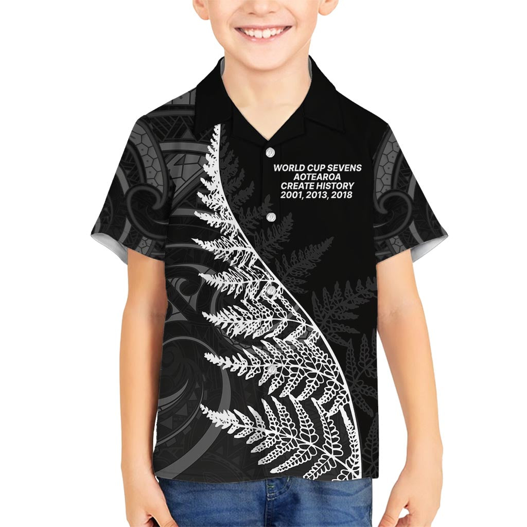New Zealand Black Fern 7s Family Matching Long Sleeve Bodycon Dress and Hawaiian Shirt History World Cup Sevens LT9 Son's Shirt Black - Polynesian Pride