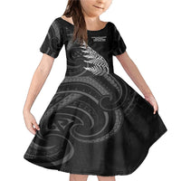 New Zealand Black Fern 7s Family Matching Mermaid Dress and Hawaiian Shirt History World Cup Sevens LT9 Daughter's Dress Black - Polynesian Pride