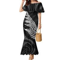 New Zealand Black Fern 7s Family Matching Mermaid Dress and Hawaiian Shirt History World Cup Sevens LT9 Mom's Dress Black - Polynesian Pride