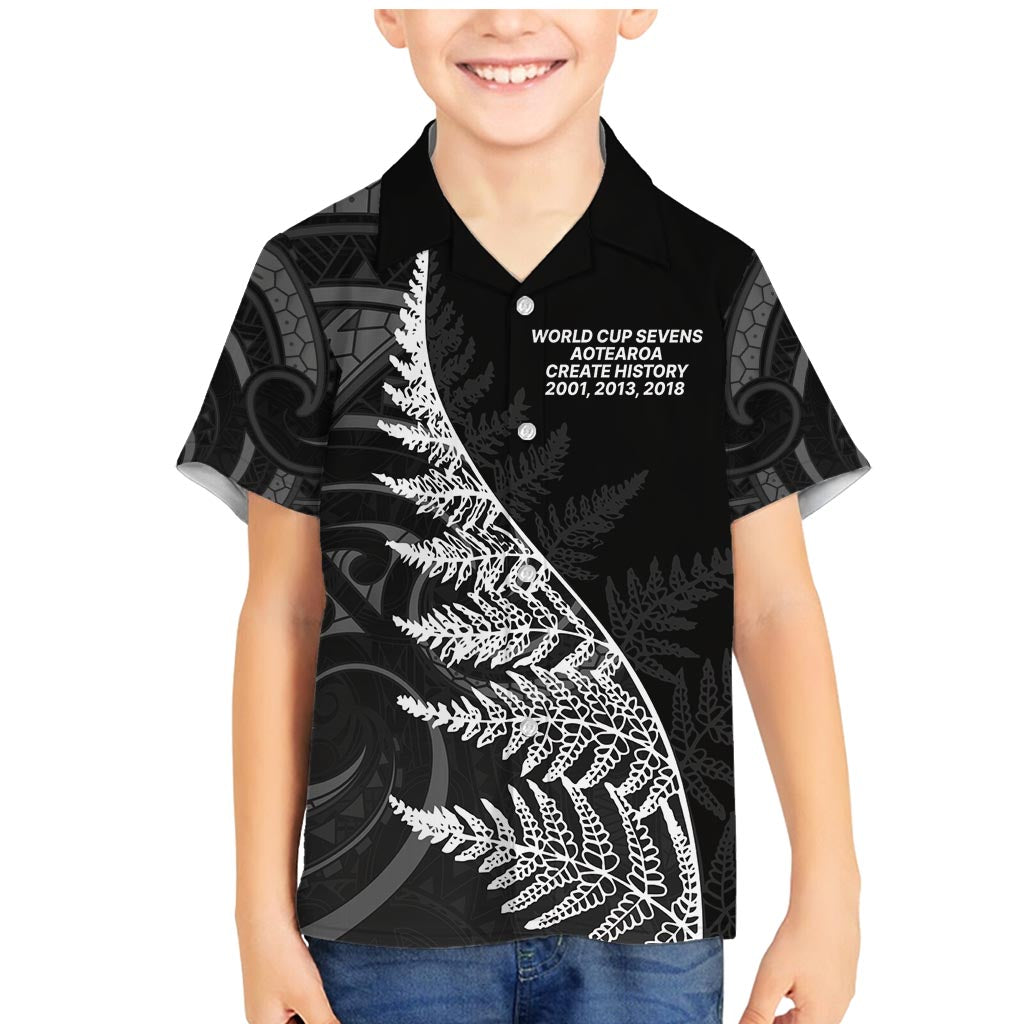 New Zealand Black Fern 7s Family Matching Mermaid Dress and Hawaiian Shirt History World Cup Sevens LT9 Son's Shirt Black - Polynesian Pride