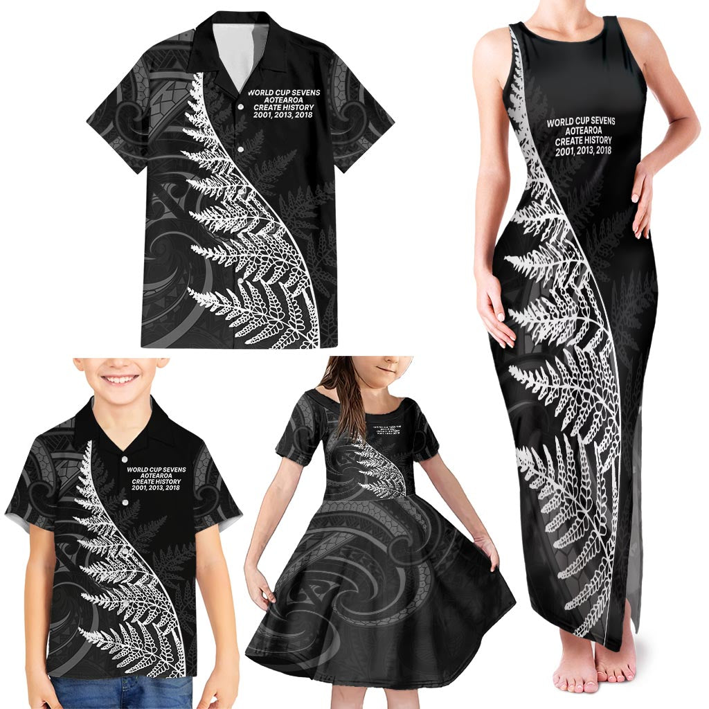 New Zealand Black Fern 7s Family Matching Tank Maxi Dress and Hawaiian Shirt History World Cup Sevens