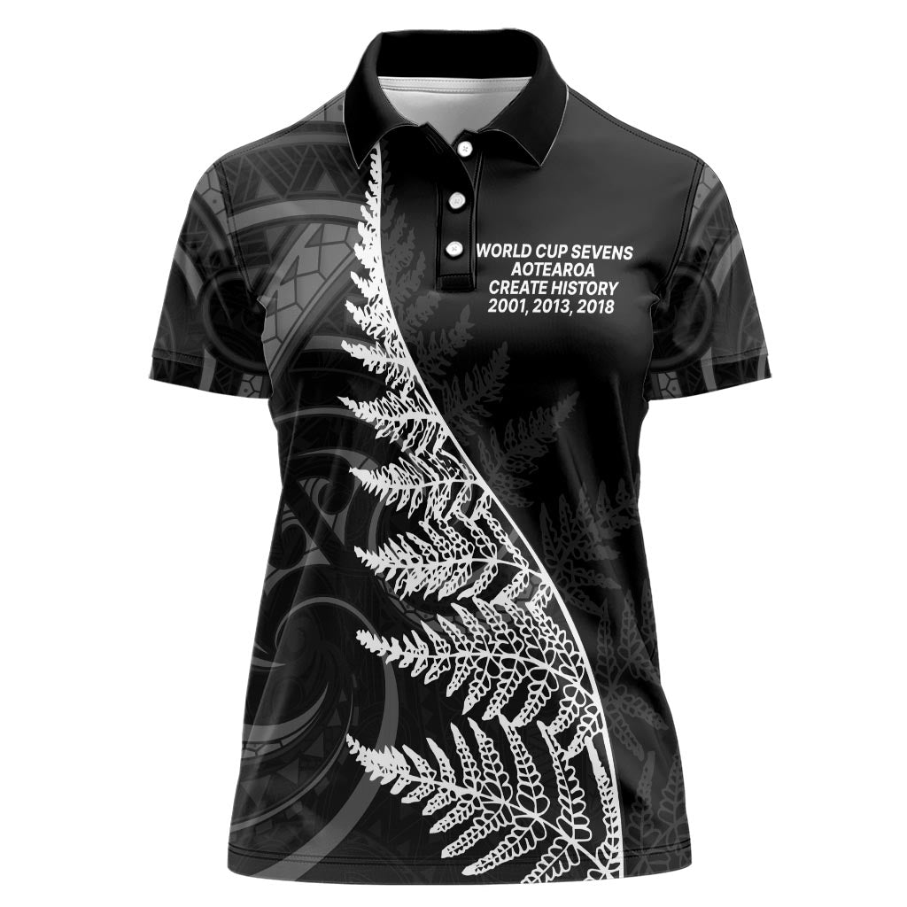 New Zealand Black Fern 7s Women Polo Shirt History World Cup Sevens LT9 Female Black - Polynesian Pride