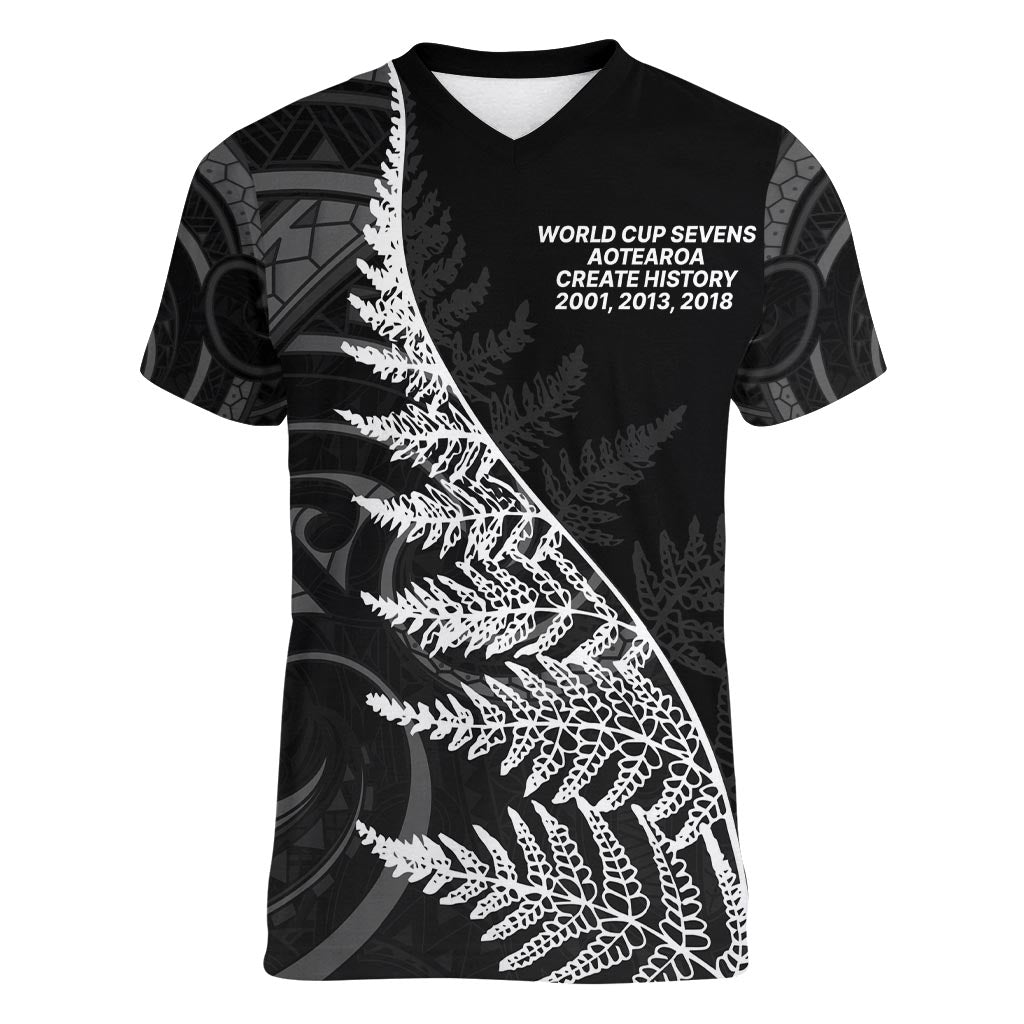 New Zealand Black Fern 7s Women V-Neck T-Shirt History World Cup Sevens