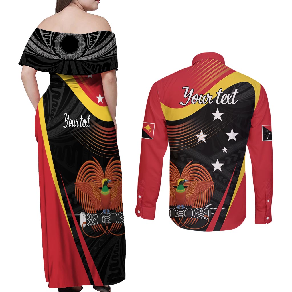 Personalised Papua Niugini Tok Pisin Wik Couples Matching Off Shoulder Maxi Dress and Long Sleeve Button Shirt