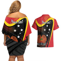 Personalised Papua Niugini Tok Pisin Wik Couples Matching Off Shoulder Short Dress and Hawaiian Shirt